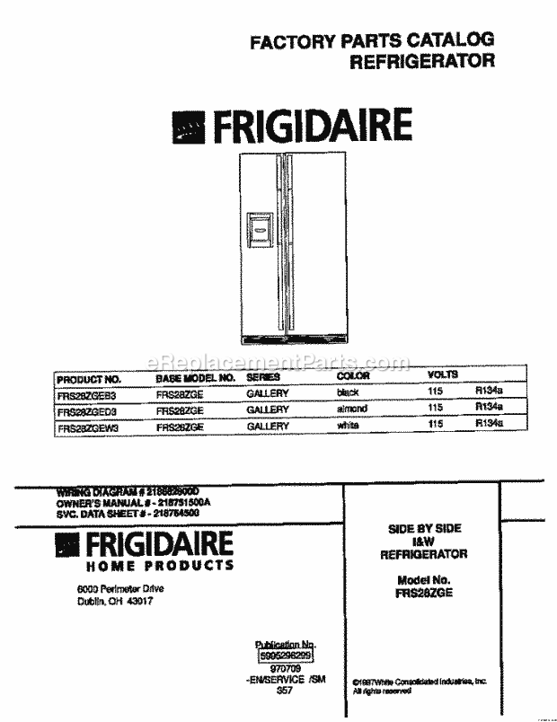 Frigidaire FRS28ZGED3 Side-By-Side Frigidaire Side by Side I&w Refrigerator Page D Diagram