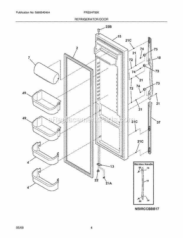 Frigidaire FRS3HF55KS0 Refrigerator Refrigerator Door Diagram