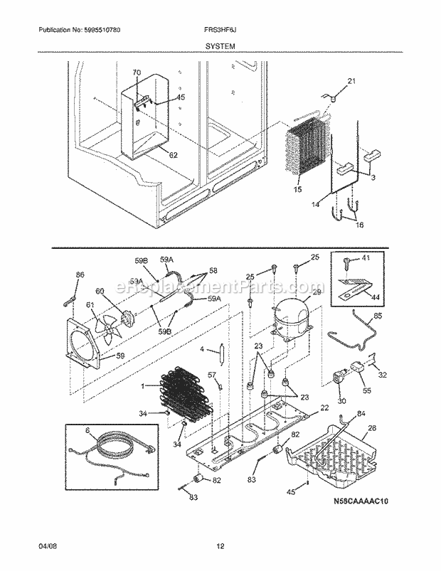 Frigidaire FRS3HF6JQ0 Side-By-Side Refrigerator System Diagram