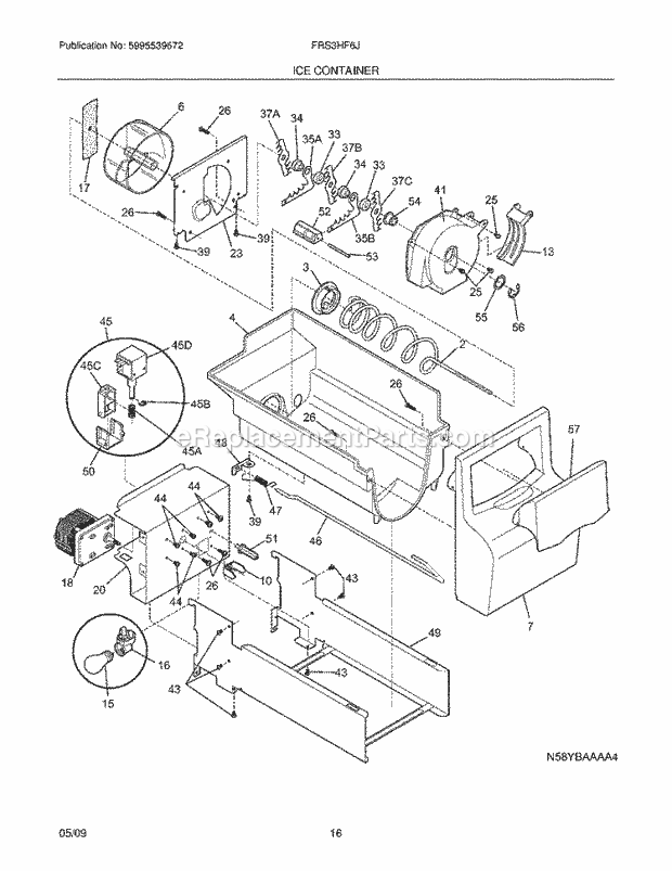 Frigidaire FRS3HF6JQ1 Refrigerator Ice Container Diagram