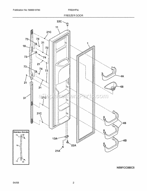 Frigidaire FRS3HF6JSB0 Side-By-Side Refrigerator Freezer Door Diagram