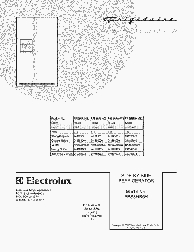 Frigidaire FRS3HR5HQ3 Side-By-Side Refrigerator Page C Diagram