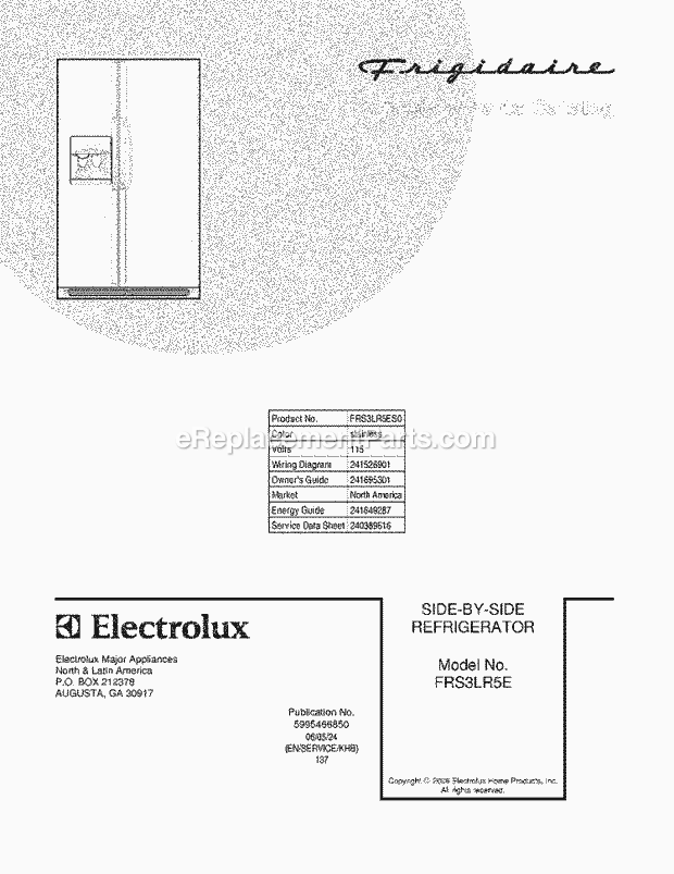Frigidaire FRS3LR5ES0 Side-By-Side Refrigerator Page C Diagram