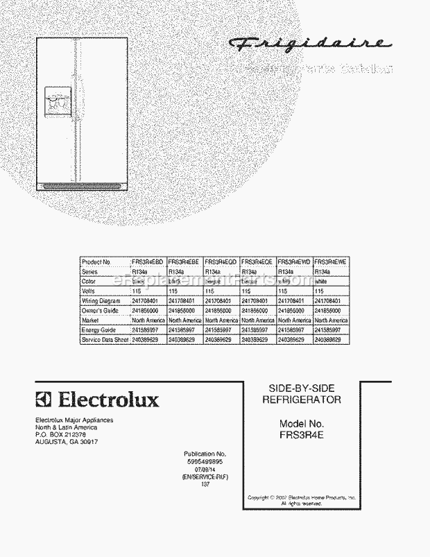 Frigidaire FRS3R4EQD Side-By-Side Refrigerator Page C Diagram