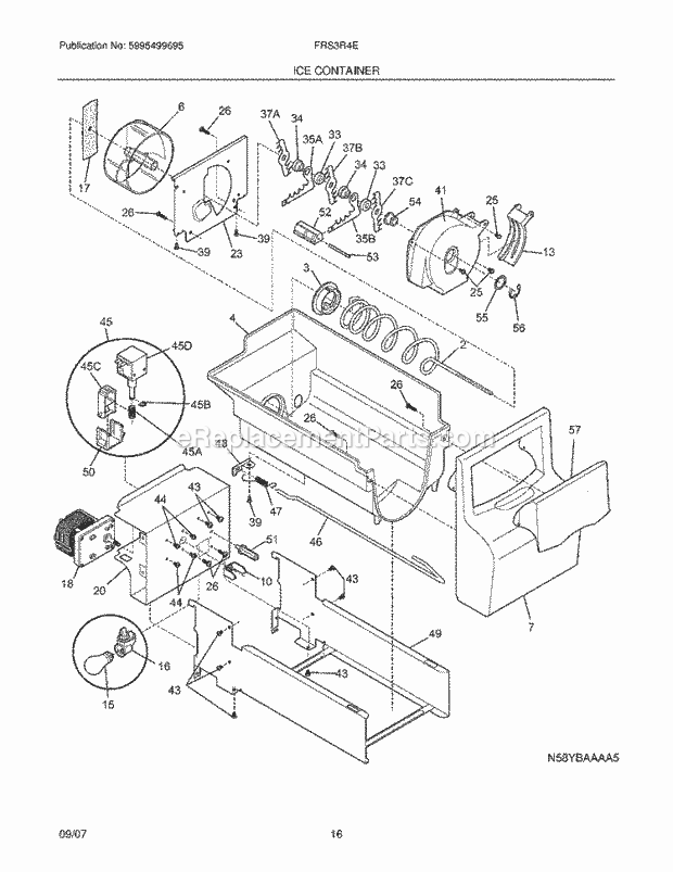 Frigidaire FRS3R4EQD Side-By-Side Refrigerator Ice Container Diagram