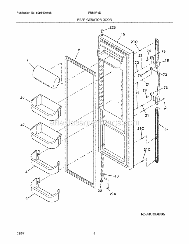 Frigidaire FRS3R4EQD Side-By-Side Refrigerator Refrigerator Door Diagram