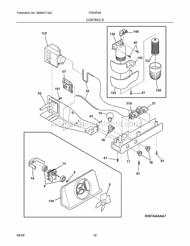 Frigidaire FRS3R4EW9 Side-By-Side Refrigerator Controls Diagram
