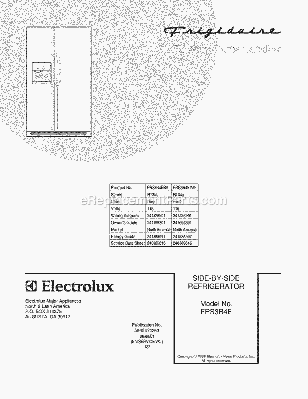 Frigidaire FRS3R4EW9 Side-By-Side Refrigerator Page C Diagram
