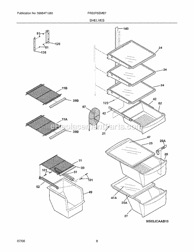 Frigidaire FRS3R5EMB7 Frigidaire/Refrigerator Shelves Diagram