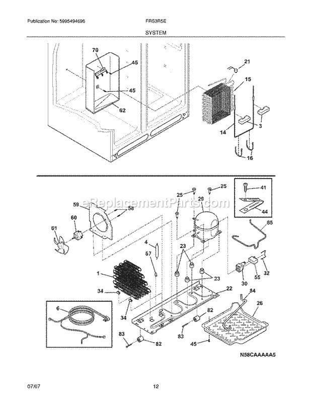 Frigidaire FRS3R5EMB8 Side-By-Side Refrigerator System Diagram