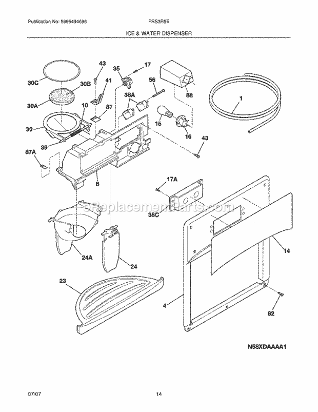 Frigidaire FRS3R5EMB8 Side-By-Side Refrigerator Ice & Water Dispenser Diagram