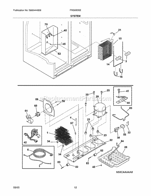 Frigidaire FRS6B5EEW5 Side-By-Side Refrigerator System Diagram