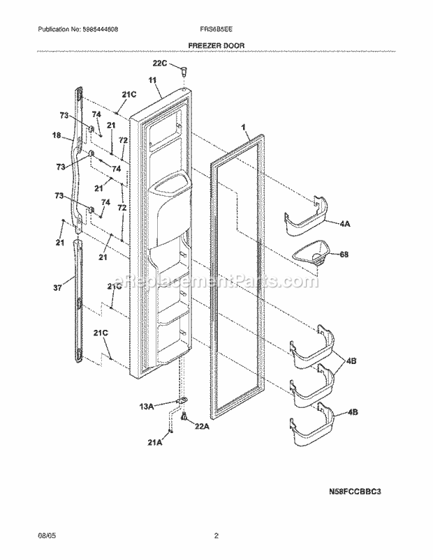 Frigidaire FRS6B5EEW5 Side-By-Side Refrigerator Freezer Door Diagram