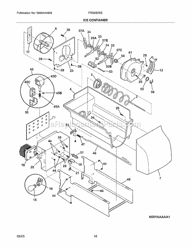 Frigidaire FRS6B5EEW5 Side-By-Side Refrigerator Ice Container Diagram