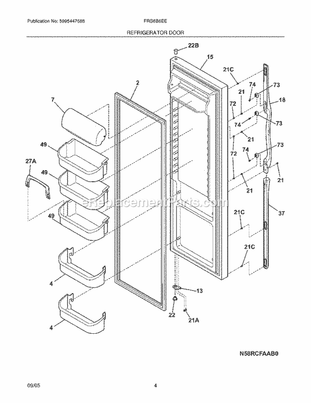 Frigidaire FRS6B6EEB7 Side-By-Side Refrigerator Refrigerator Door Diagram