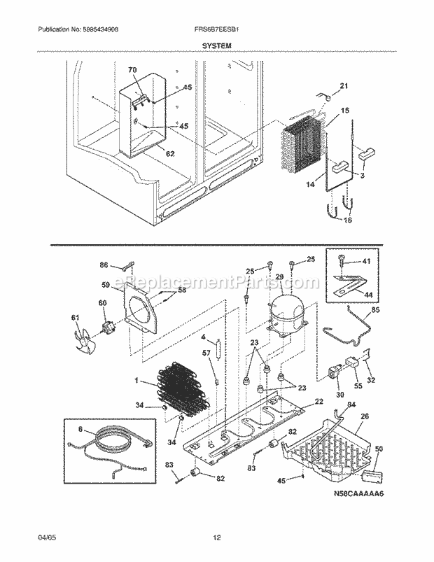 Frigidaire FRS6B7EESB1 Side-By-Side Side-By-Side System Diagram