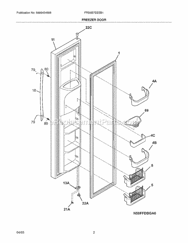 Frigidaire FRS6B7EESB1 Side-By-Side Side-By-Side Freezer Door Diagram