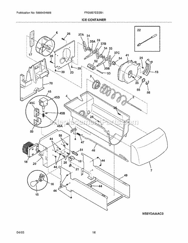 Frigidaire FRS6B7EESB1 Side-By-Side Side-By-Side Ice Container Diagram