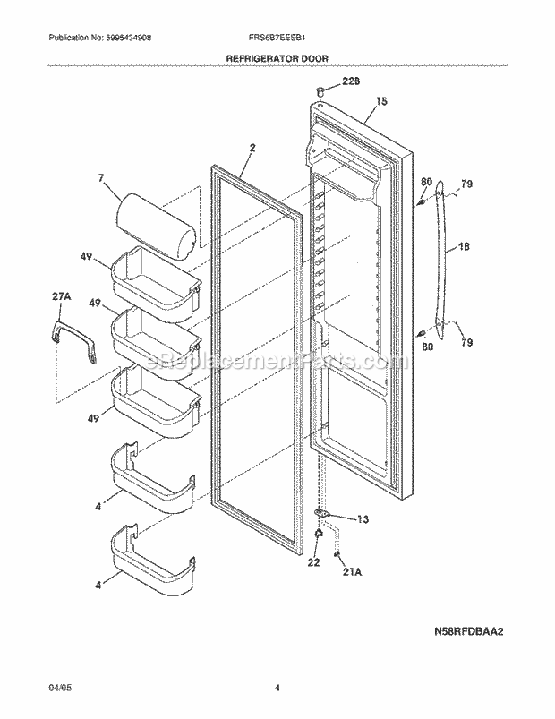 Frigidaire FRS6B7EESB1 Side-By-Side Side-By-Side Refrigerator Door Diagram