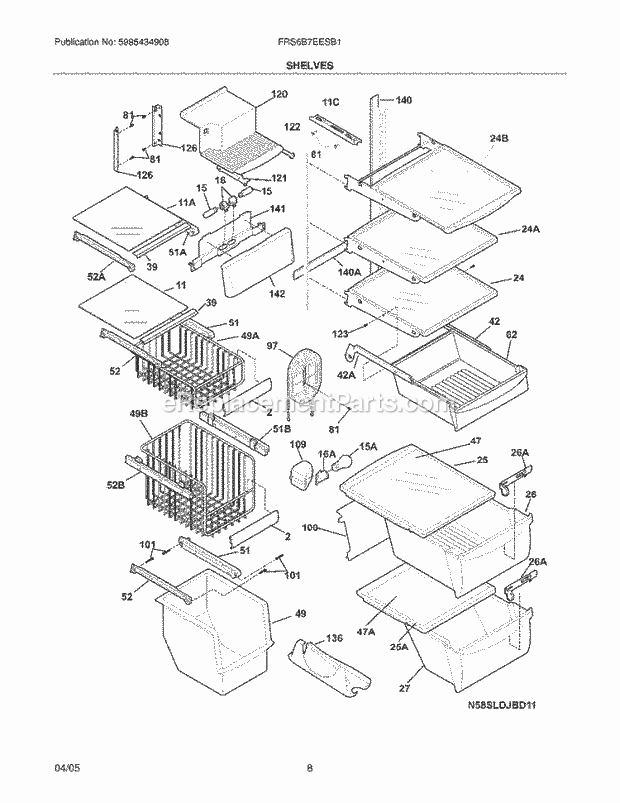 Frigidaire FRS6B7EESB1 Side-By-Side Side-By-Side Shelves Diagram