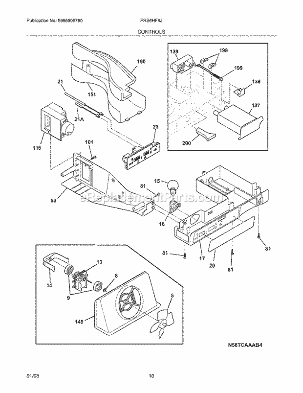 Frigidaire FRS6HF6JB0 Side-By-Side Refrigerator Controls Diagram