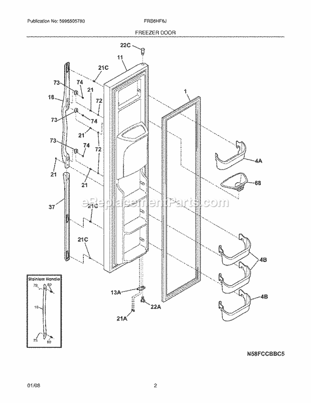 Frigidaire FRS6HF6JB0 Side-By-Side Refrigerator Freezer Door Diagram