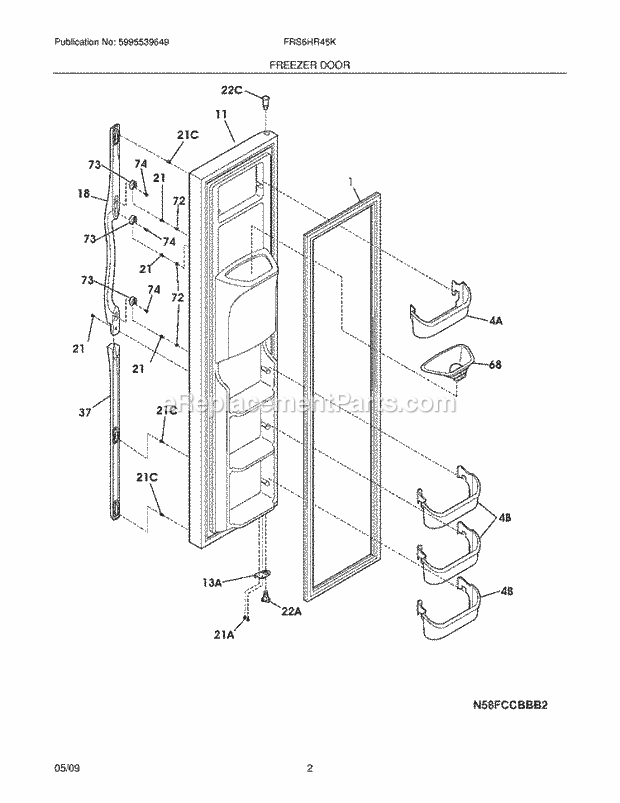 Frigidaire FRS6HR45KW0 Refrigerator Freezer Door Diagram