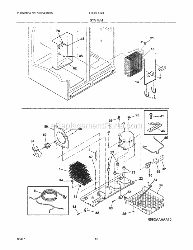 Frigidaire FRS6HR5HB4 Side-By-Side Refrigerator System Diagram