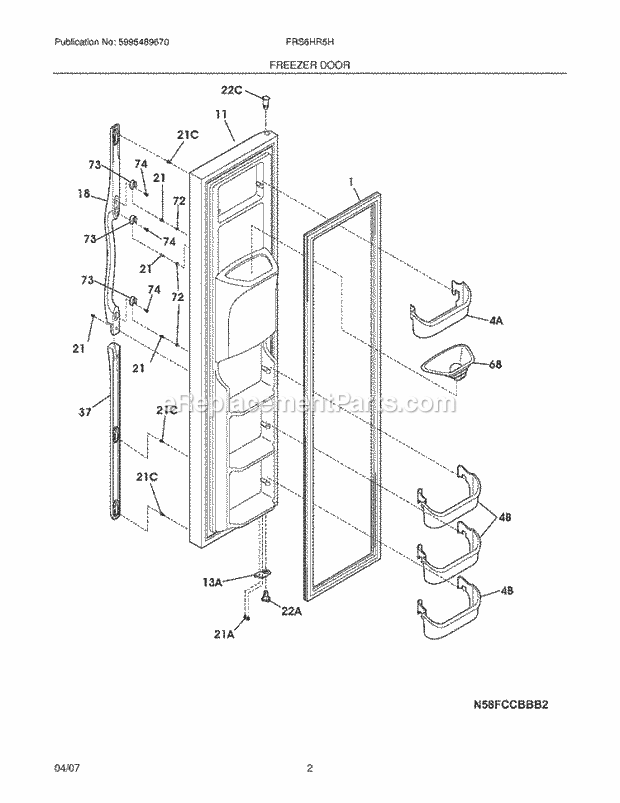 Frigidaire FRS6HR5HQ3 Side-By-Side Refrigerator Freezer Door Diagram