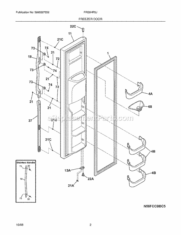 Frigidaire FRS6HR5JB4 Refrigerator Freezer Door Diagram