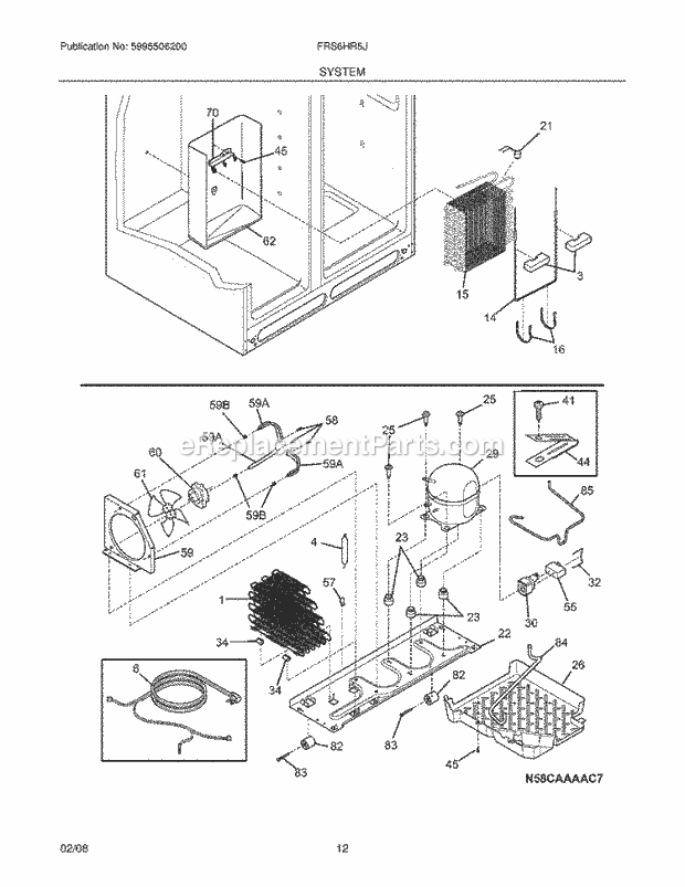 Frigidaire FRS6HR5JW0 Side-By-Side Refrigerator System Diagram