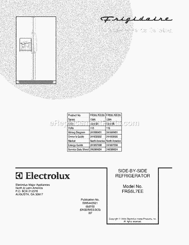 Frigidaire FRS6L7EES9 Side-By-Side Refrigerator Page C Diagram