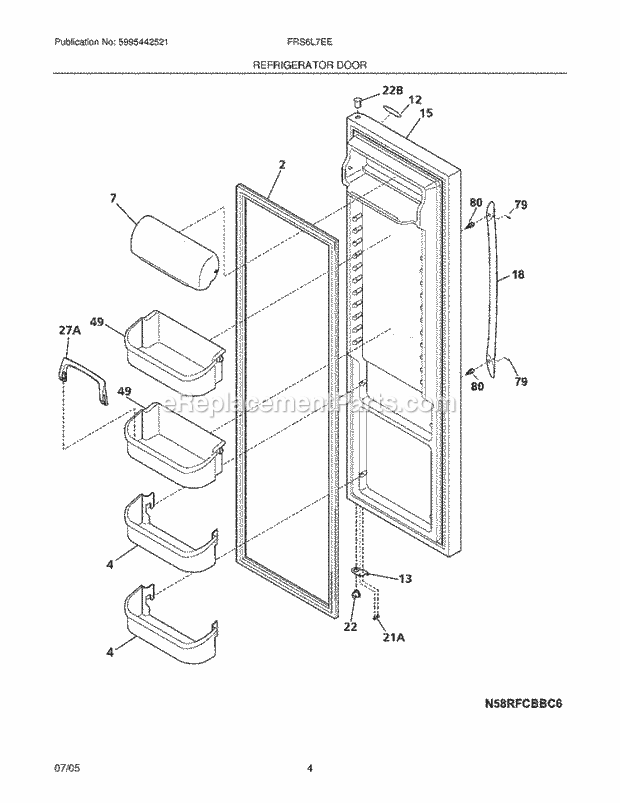 Frigidaire FRS6L7EES9 Side-By-Side Refrigerator Refrigerator Door Diagram