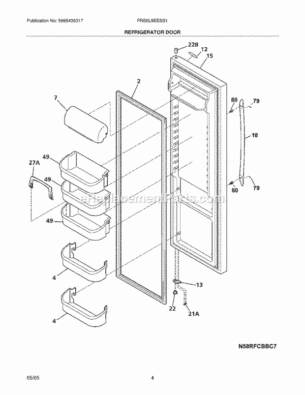 Frigidaire FRS6L9EESS1 Side-By-Side Refrigerator Refrigerator Door Diagram