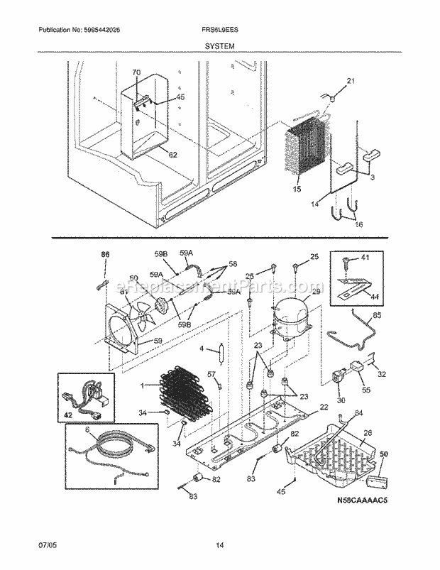 Frigidaire FRS6L9EESS5 Side-By-Side Refrigerator System Diagram