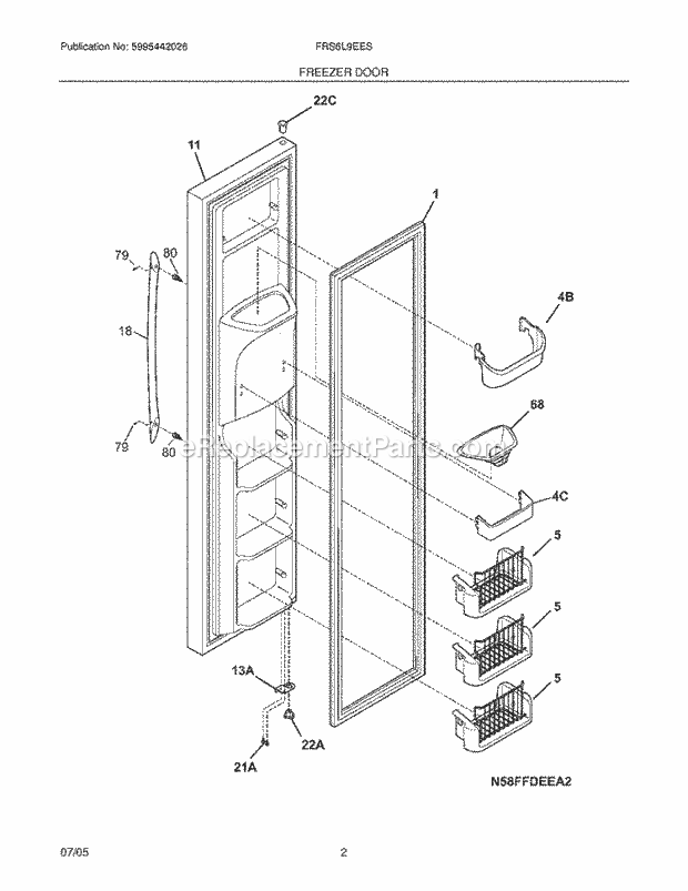 Frigidaire FRS6L9EESS5 Side-By-Side Refrigerator Freezer Door Diagram