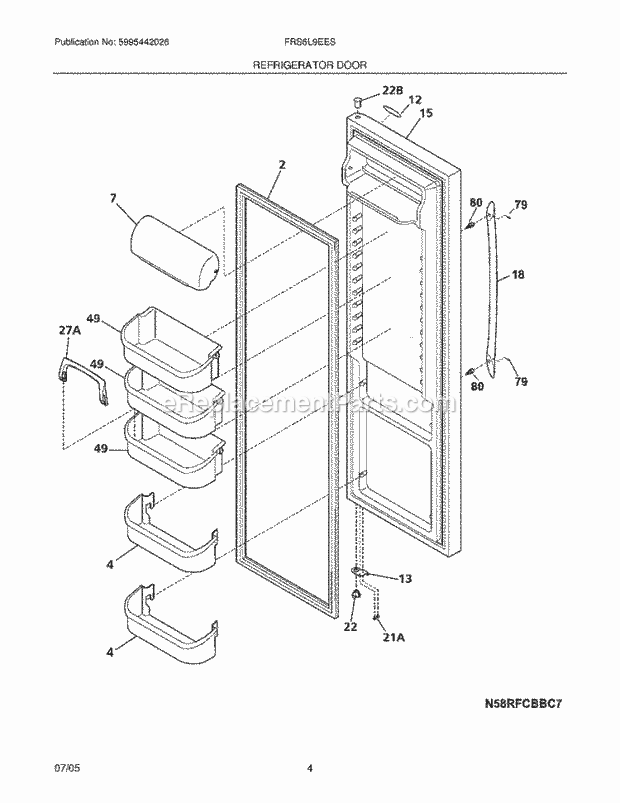 Frigidaire FRS6L9EESS5 Side-By-Side Refrigerator Refrigerator Door Diagram