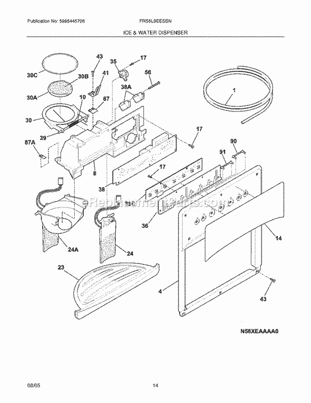 Frigidaire FRS6L9EESSN Side-By-Side Refrigerator Ice & Water Dispenser Diagram