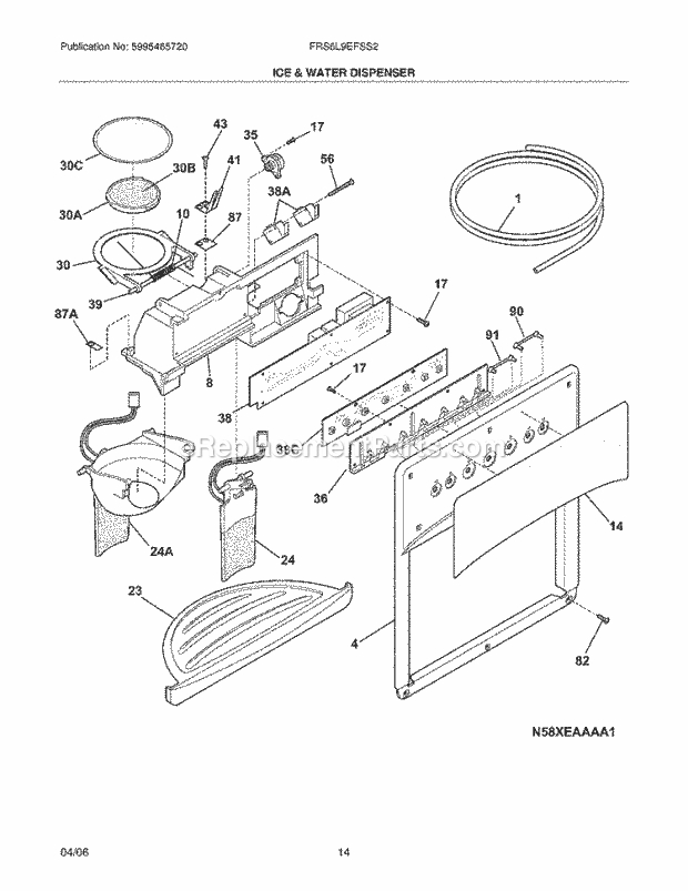 Frigidaire FRS6L9EFSS2 Side-By-Side Refrigerator Ice & Water Dispenser Diagram