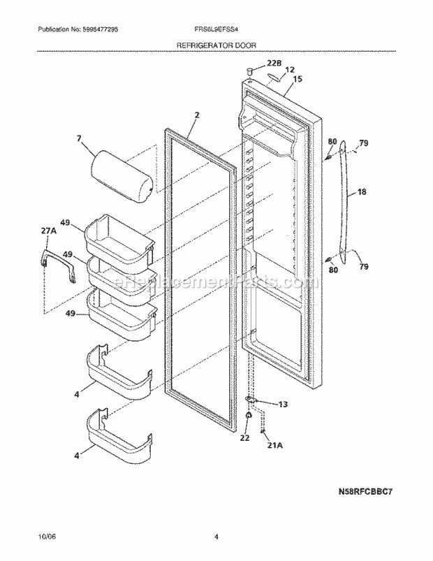 Frigidaire FRS6L9EFSS4 Side-By-Side Refrigerator Refrigerator Door Diagram