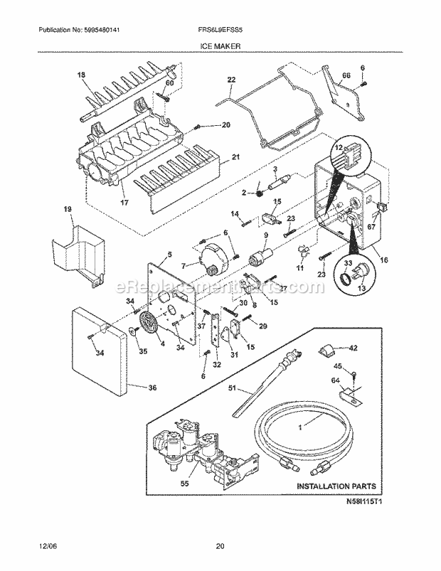 Frigidaire FRS6L9EFSS5 Side-By-Side Refrigerator Ice Maker Diagram