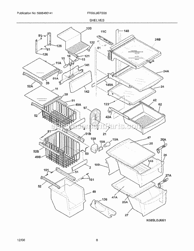 Frigidaire FRS6L9EFSS5 Side-By-Side Refrigerator Shelves Diagram