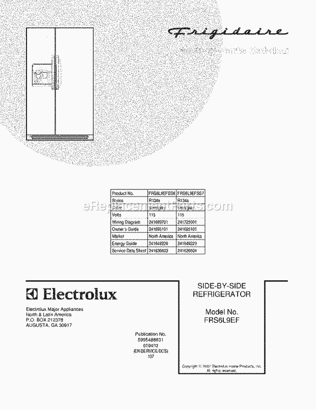 Frigidaire FRS6L9EFSS6 Side-By-Side Refrigerator Page C Diagram