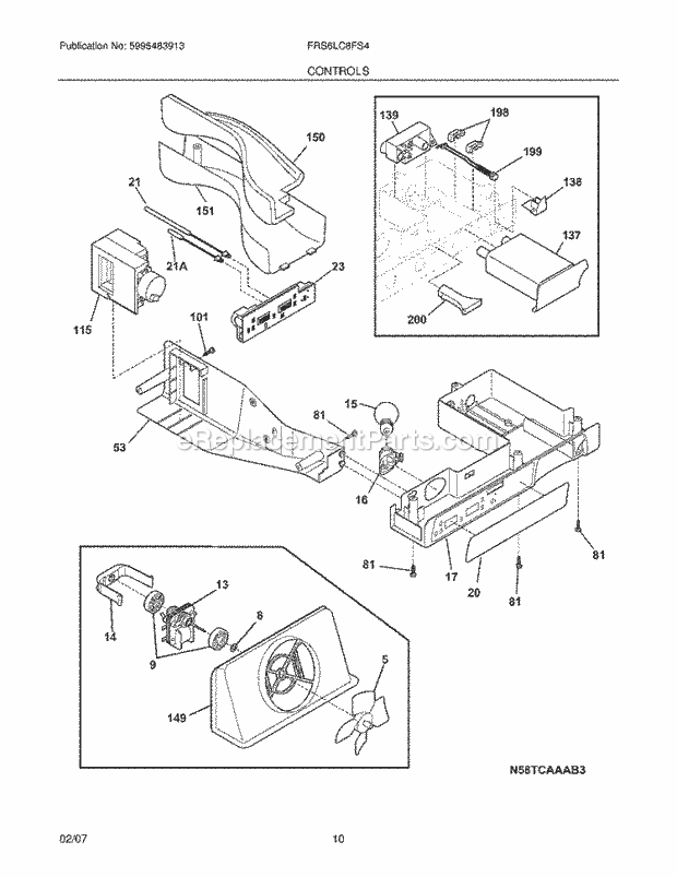 Frigidaire FRS6LC8FS4 Side-By-Side Refrigerator Controls Diagram