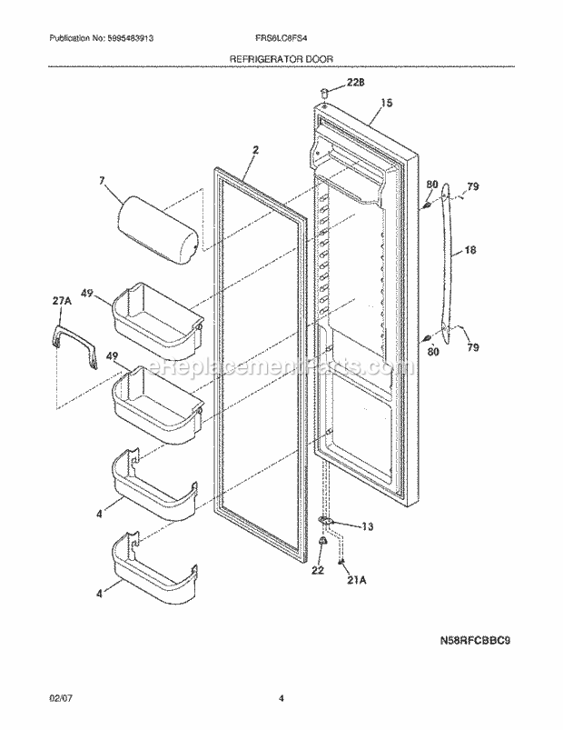 Frigidaire FRS6LC8FS4 Side-By-Side Refrigerator Refrigerator Door Diagram