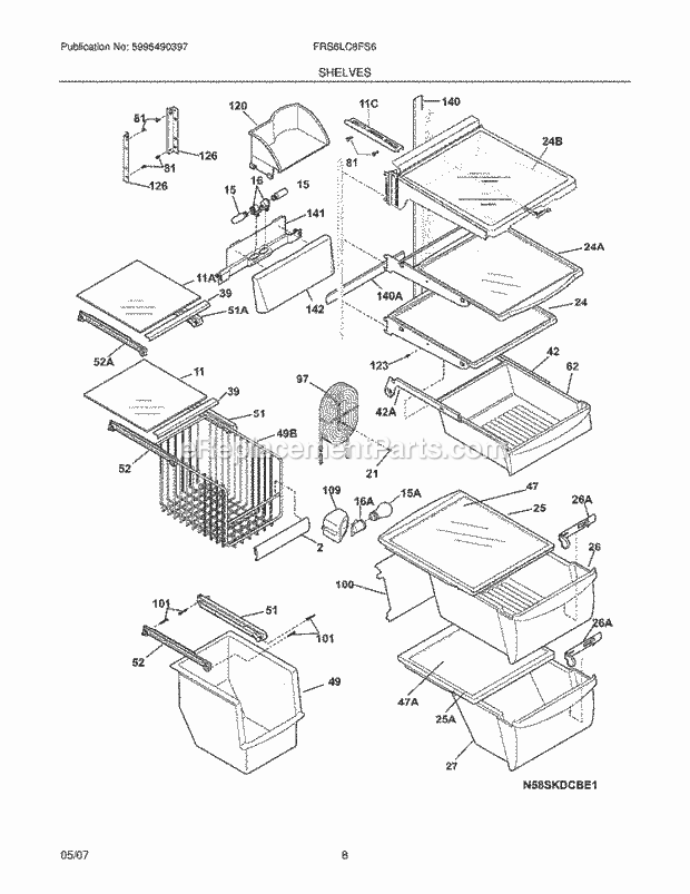 Frigidaire FRS6LC8FS6 Side-By-Side Refrigerator Shelves Diagram