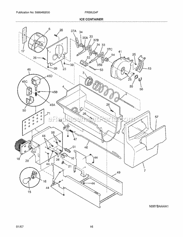 Frigidaire FRS6LE4FB0 Side-By-Side Refrigerator Ice Container Diagram