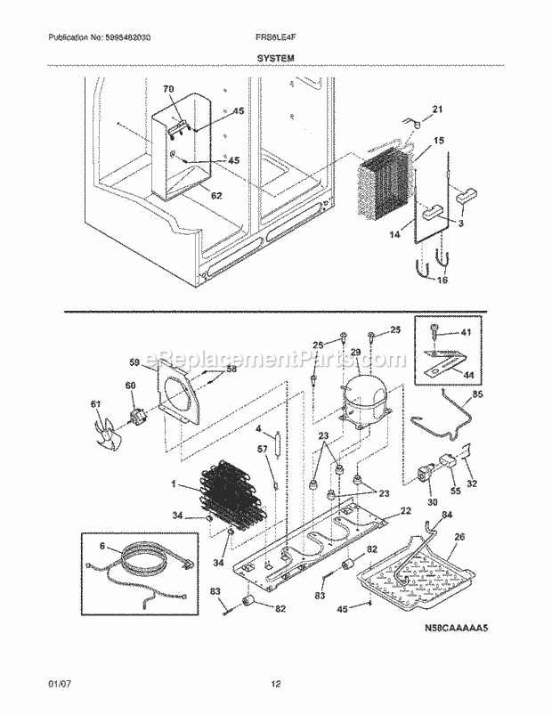 Frigidaire FRS6LE4FW0 Side-By-Side Refrigerator System Diagram
