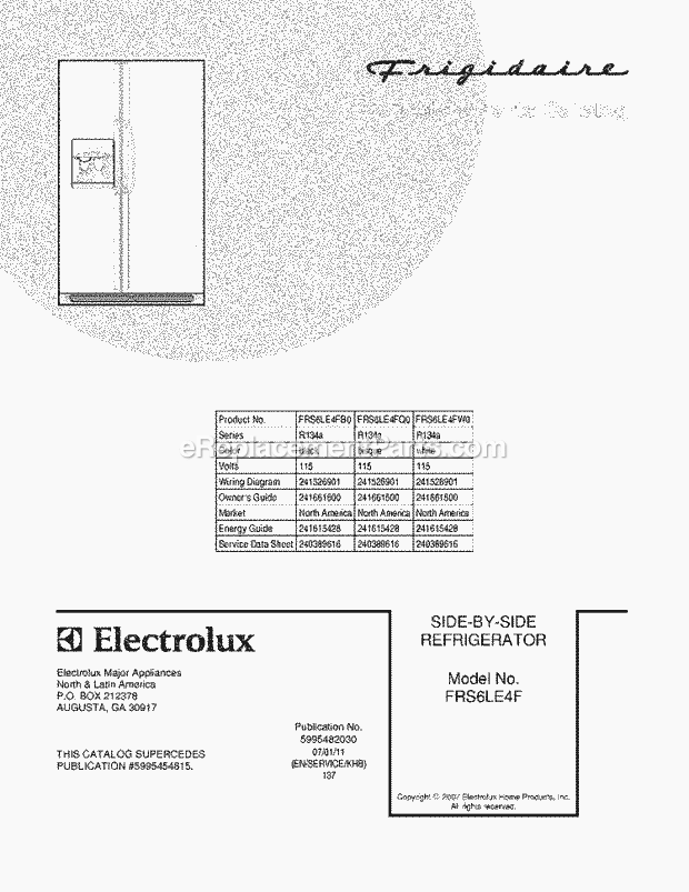Frigidaire FRS6LE4FW0 Side-By-Side Refrigerator Page C Diagram