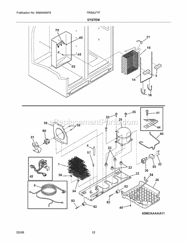 Frigidaire FRS6LF7FB3 Side-By-Side Refrigerator System Diagram